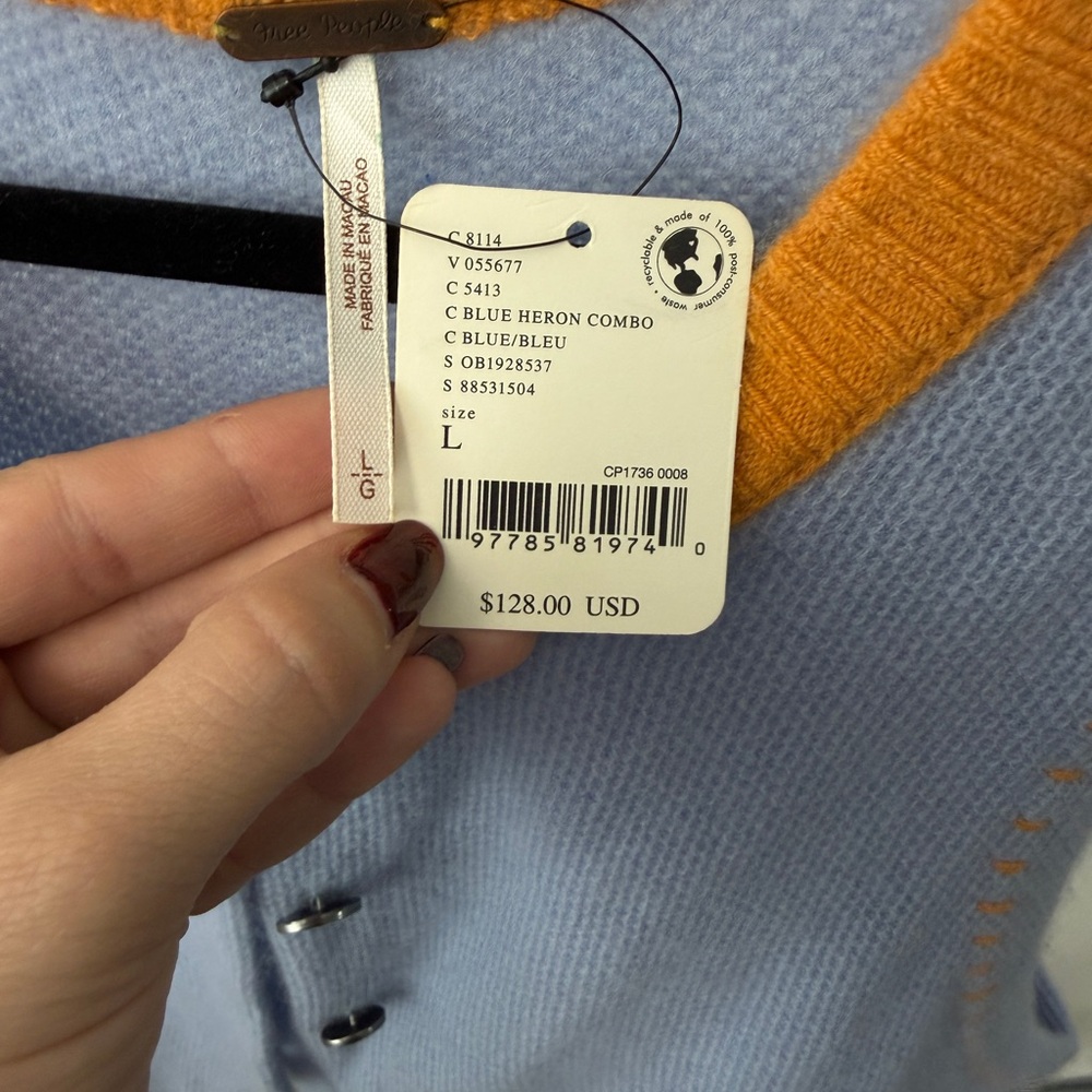 Free People Sleeveless Knit Vest in Light Blue with orange Trim - Picture 2 of 4